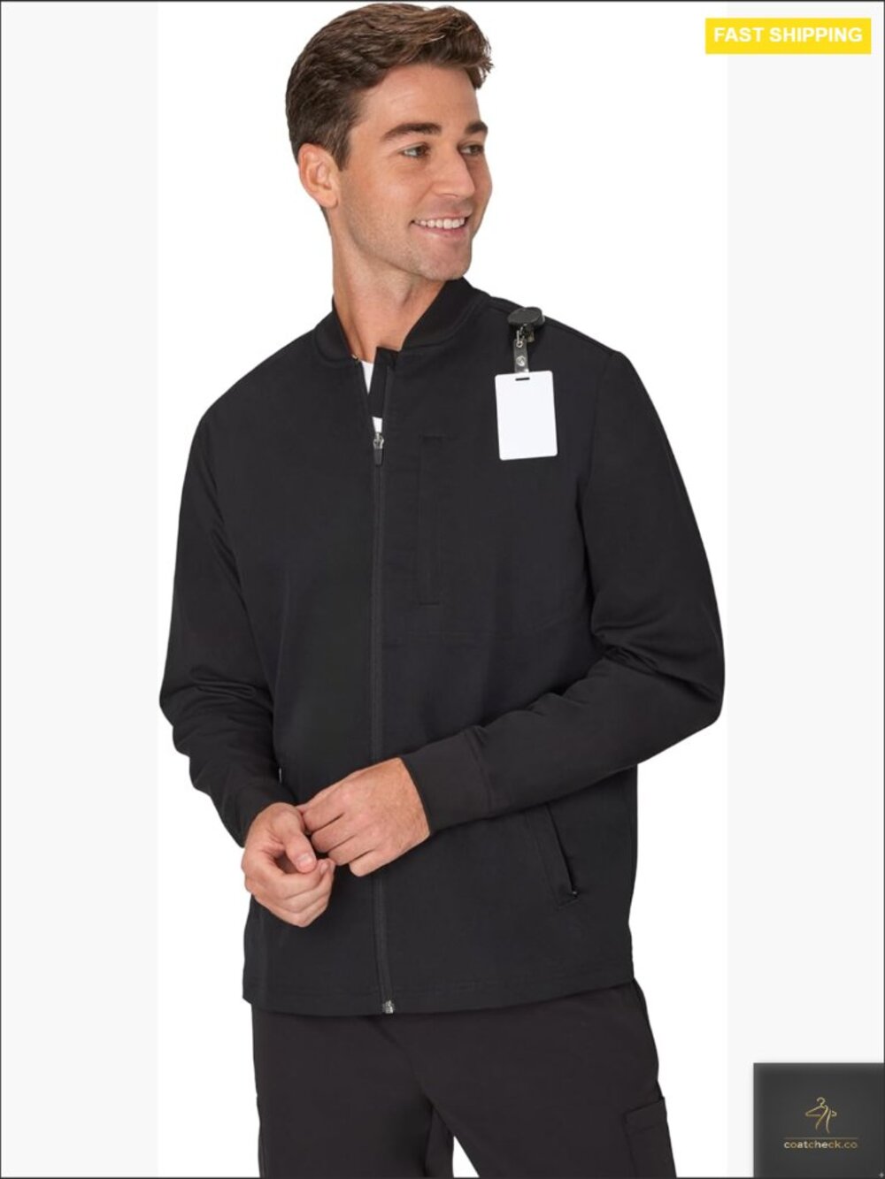 Classic Fit Zip-Up Scrub Jacket Moisture-Wicking Odor Control Medical
